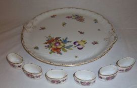 Saxe plate & 6 Crown Derby napkin rings