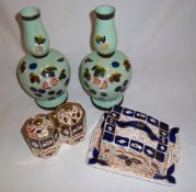 Pr of Edw glass vases & twin Gordy Welsh mustard pot & cheese dish