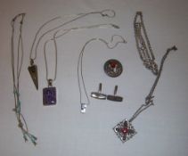 Sel of silver necklaces, cufflinks etc, approx 3oz