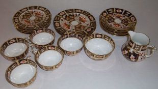 Royal Crown Derby Patt (2451) 6 plates, 6 saucers, 5 cups, 3 side plates & milk & sugar bowl