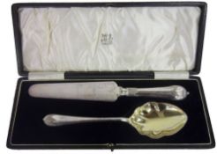 Boxed silver plated cake knife & spoon, fluted handle from W Pike & Son Ltd, Birkenhead