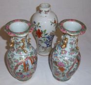 Pr of chinese Famille Rose vases & another chinese vase