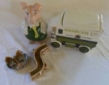 Wade Natwest pig, 2 other sm Wade ceramics & Harrods ceramic van