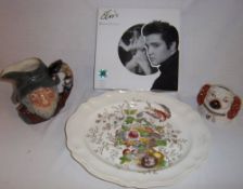 Elvis Presley boxed plate, Rip Van Winkle jug & large serving bowl, (all Royal Doulton) & dog