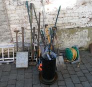 Lg quantity of garden tools, vermin traps, bird feeder, hosepipe etc