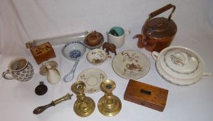 Sel of items inc copper kettle, mixed ceramics etc