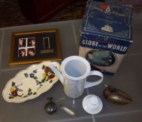 Chad Valley globe of the world with original box, The Beatles framed film cell etc