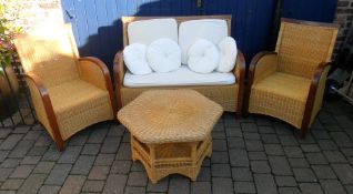 Conservatory suite comprising 2 seater sofa, 2 arm chairs & table