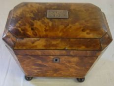 19th c tortoise shell effect tea caddy with two inner lidded compartments