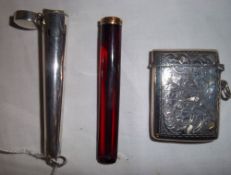 Silver vesta case & cigarette holder in silver case