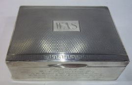 Silver cigarette box presented to W A Sanderson by the Grimsby & District Industries and trade