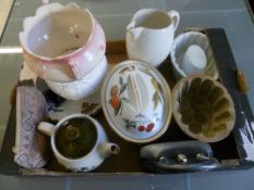 Crockery inc 2 jelly moulds, tureen, teapot etc