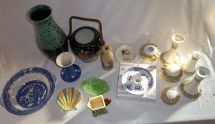 Ceramics inc Spode boiled egg plate, part dressing table set , willow pattern bowl, vases etc