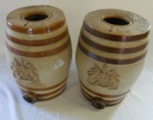 2 Doulton & Watts stonewear barrels, marked brandy & whiskey