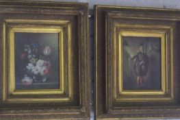 Picture of a Scottish gentleman & a still life, both in gilt frames