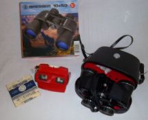 Boxed Bresser 10x50 binoculars, Chinon binoculars with case & 3d Viewmaster with several "Wonders of