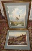 A Thorburn Ltd Ed print of grousse and Harrison print of pair quail in flight