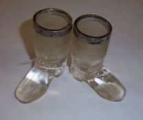 Pr of glass match boots with silver collars