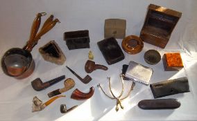 Cased smoking pipes, copper saucepans, spurs, spectacles etc