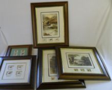 3 framed flyfishing prints & 2 sets of mounted fly samples