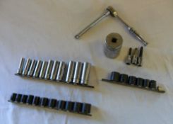 3 racks of Snap on sockets, lg 1 1/2" Snap on socket & Snap on ratchet & extension bar