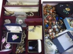 Velvet tray & a box of costume jewellery