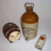 Magdale Vinery lg flagon, Guiness barrel money box & ceramic hot water bottle