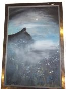 Ted Stourton original commissioned work moonlight scene of cliffs at sea approx 35 x 24"