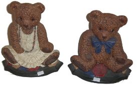 2 cast iron teddy bear door stops