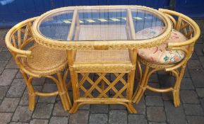 Bamboo glass top patio table & 2 chairs