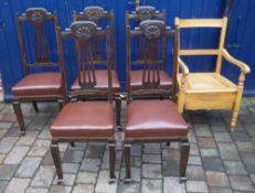 5 Edwardian dining chairs & an Edw/Vict commode