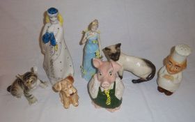 Sel of figures inc Sylvac dog, Wade Natwest pig 'Annabel', etc