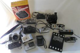 Lg box of old cameras inc Polaroids, Kodak Disc etc