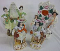 4 Staffordshire figures inc 2 pocket watch holders