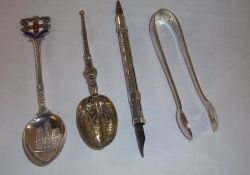 Silver sugar bow, silver tea spoon, silver york souvenir spoon, silver propelling pen/pencil - wt