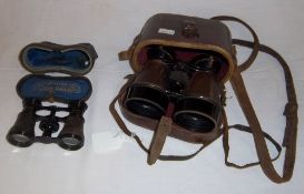 Pr of field glasses with leather case & miniature pair of Lennie Optitian, Edingburgh binoculars.