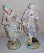 Pr of large 19th c Meissen style figures the gardner and his wife approx ht 80 cm
