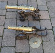 2 brass & cast iron miniature cannons & brass sundial