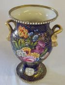 19th C Spode 2 handled vase with hand painted floral decoration (with some restoration)