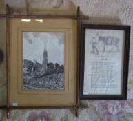 Framed drawing of St James's church Louth in Vict frame & framed poem entitled "John Jefferies,