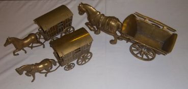 3 Brass horse & carts