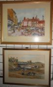 2 Framed watercolours by John Landrey "1921 Grimsby Bull Ring Lane, Friday" & "1868 Cleethorpes