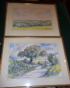 2 watercolour landscapes  by Richard O'Dell in gilt frames