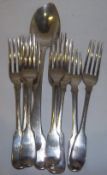 9 silver forks and a silver tall spoon Lon 1742 - 1912 - wt approx. 15 oz