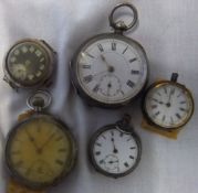 2 Silver pocket watches, silver fob watch & trench watch, etc