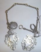 2 Silver fobs on a chain  Birm 1900 - wt approx. 0.9 oz