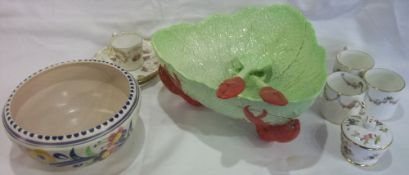 Carlton Ware lobster salad bowl with serving spoon and fork and a Poole pottery fruit bowl decorated