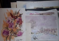 Folder of approx 56 unsigned John Landrey watercolours