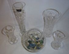 4 Stuart crystal vases and a Royal Brierley vase