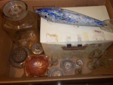 Murano style glass fish & large sweet jar, etc